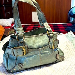 Nine West Light Mint Green Croc-Embossed Shoulder Bag